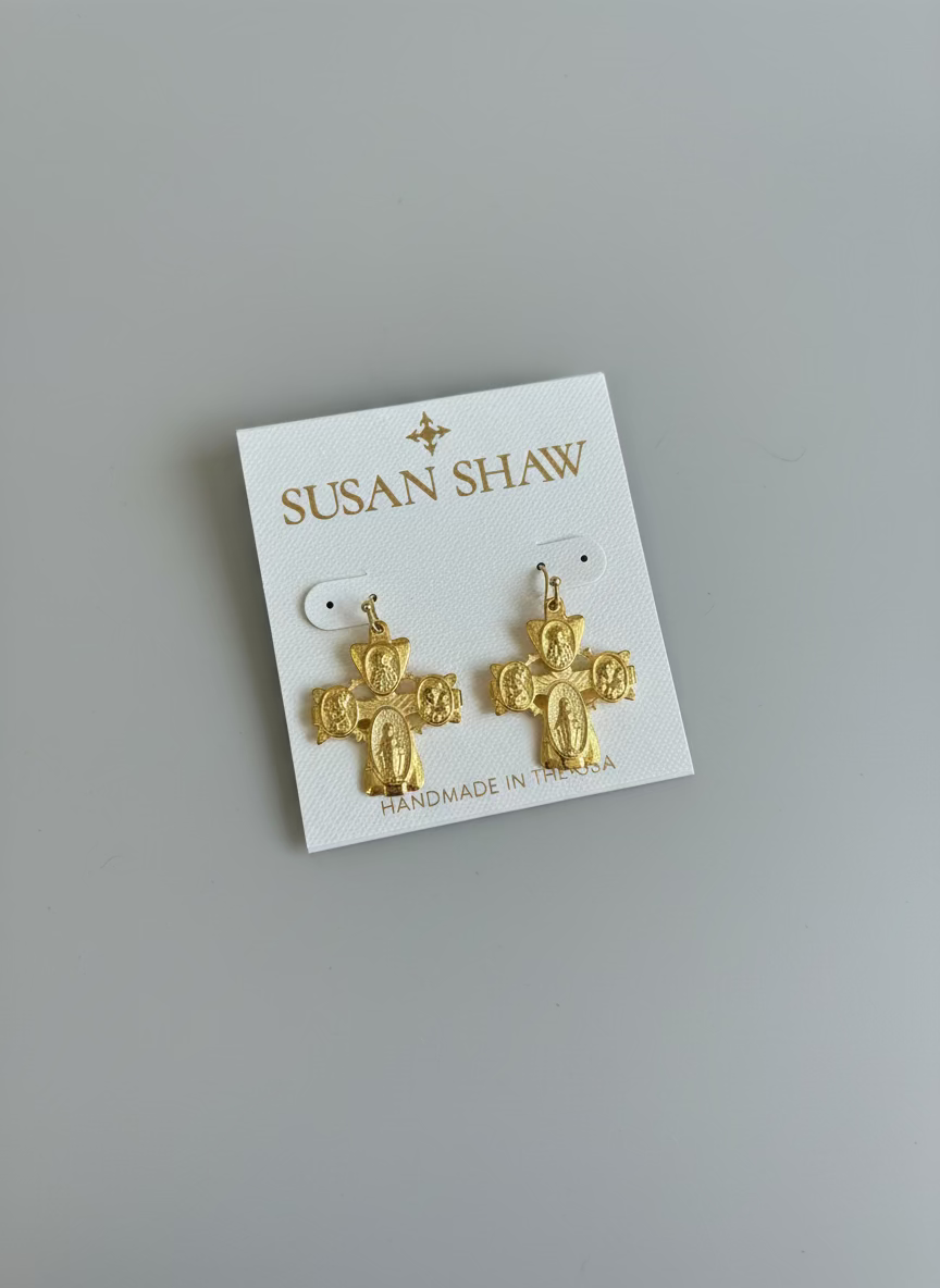 Susan Shaw Gold Family Cross on Wire Earring