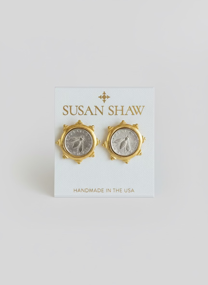 Susan Shaw Gold Bee Italian Coin Earrings
