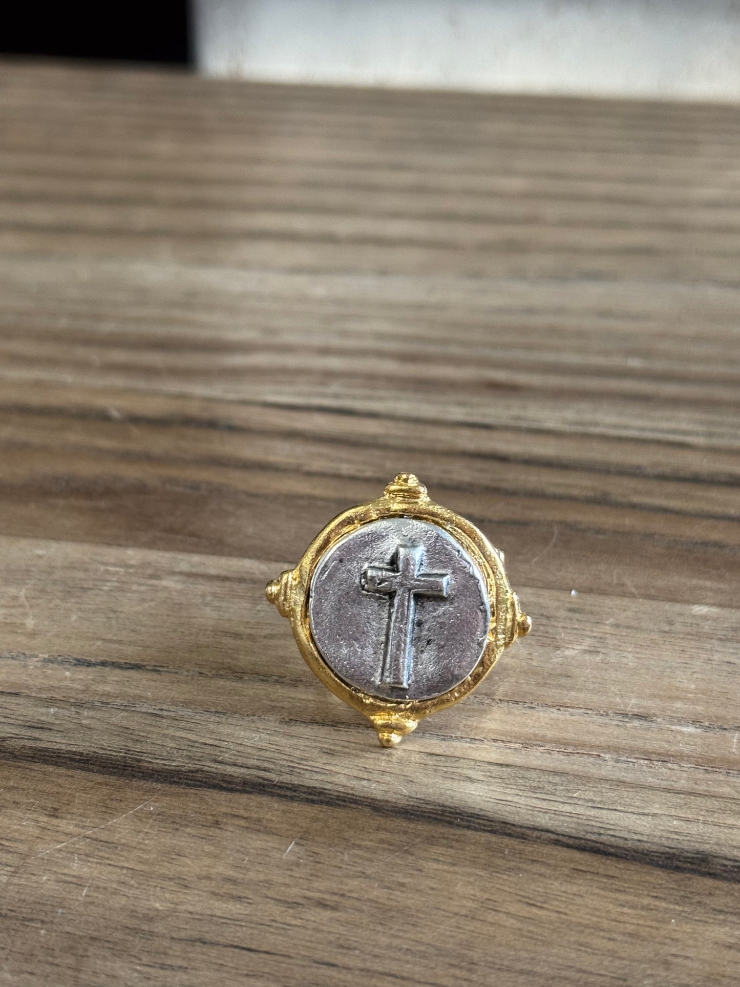 Handcast Gold & Silver Cross Ring