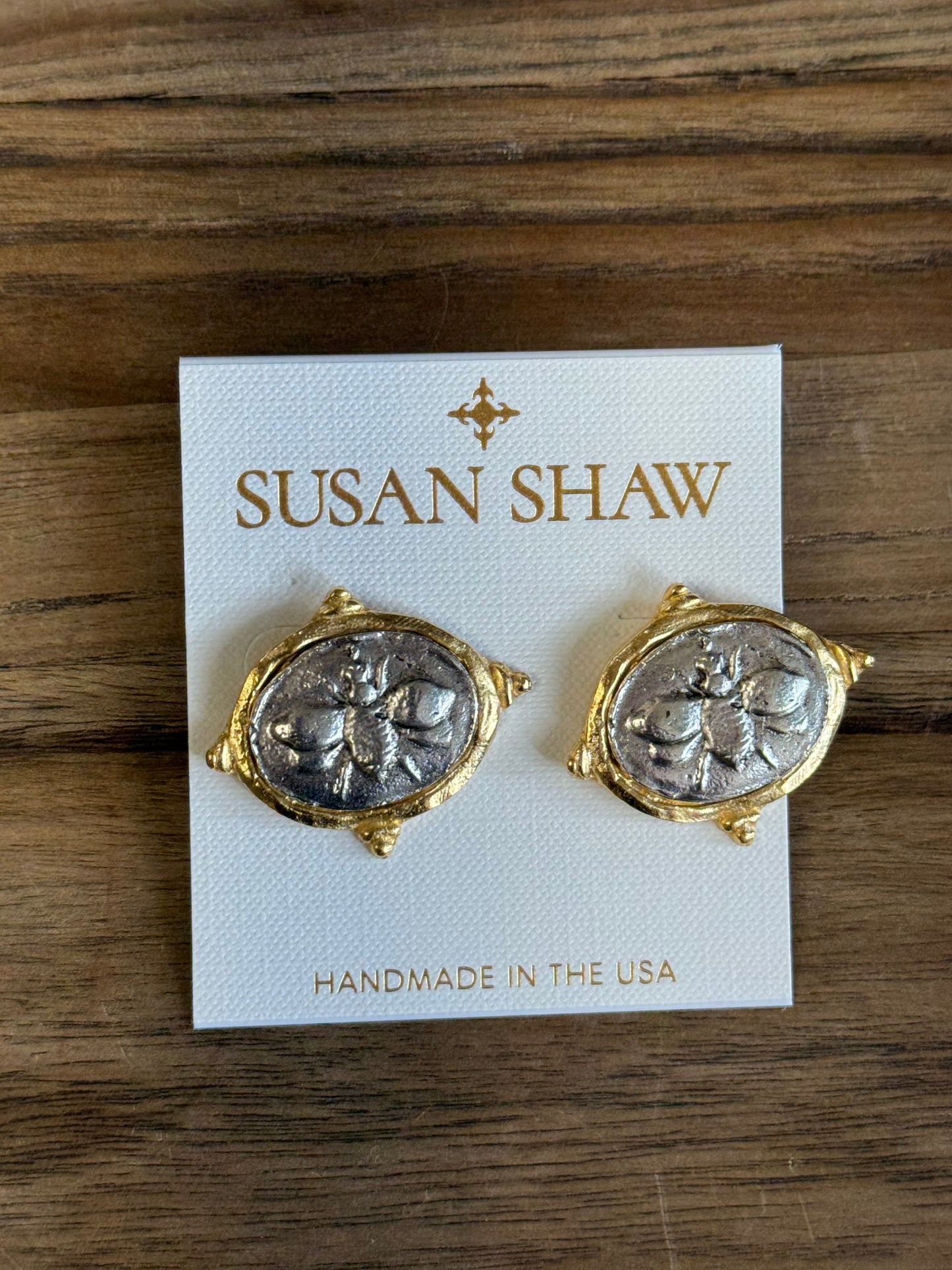 Hand-Cast Gold & Silver Bee Intaglio Earrings