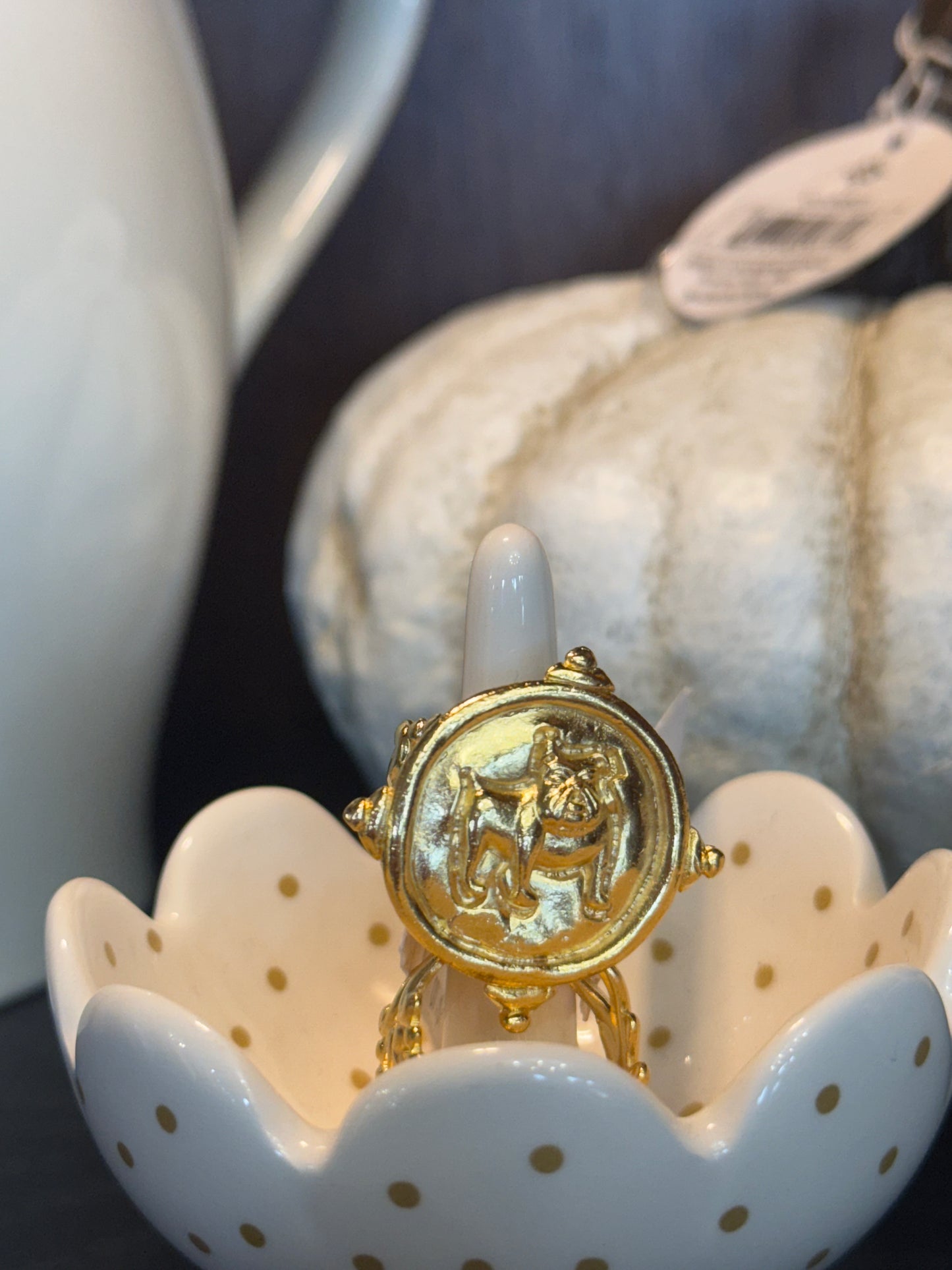 Handcast Gold Bulldog Ring