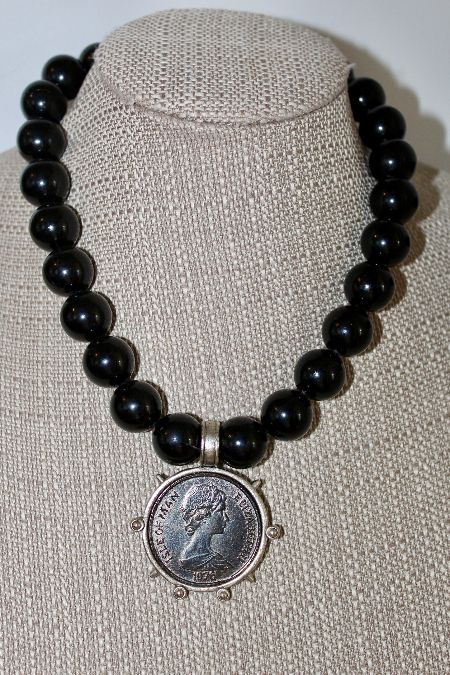 Yochi Black Bead Coin Necklace