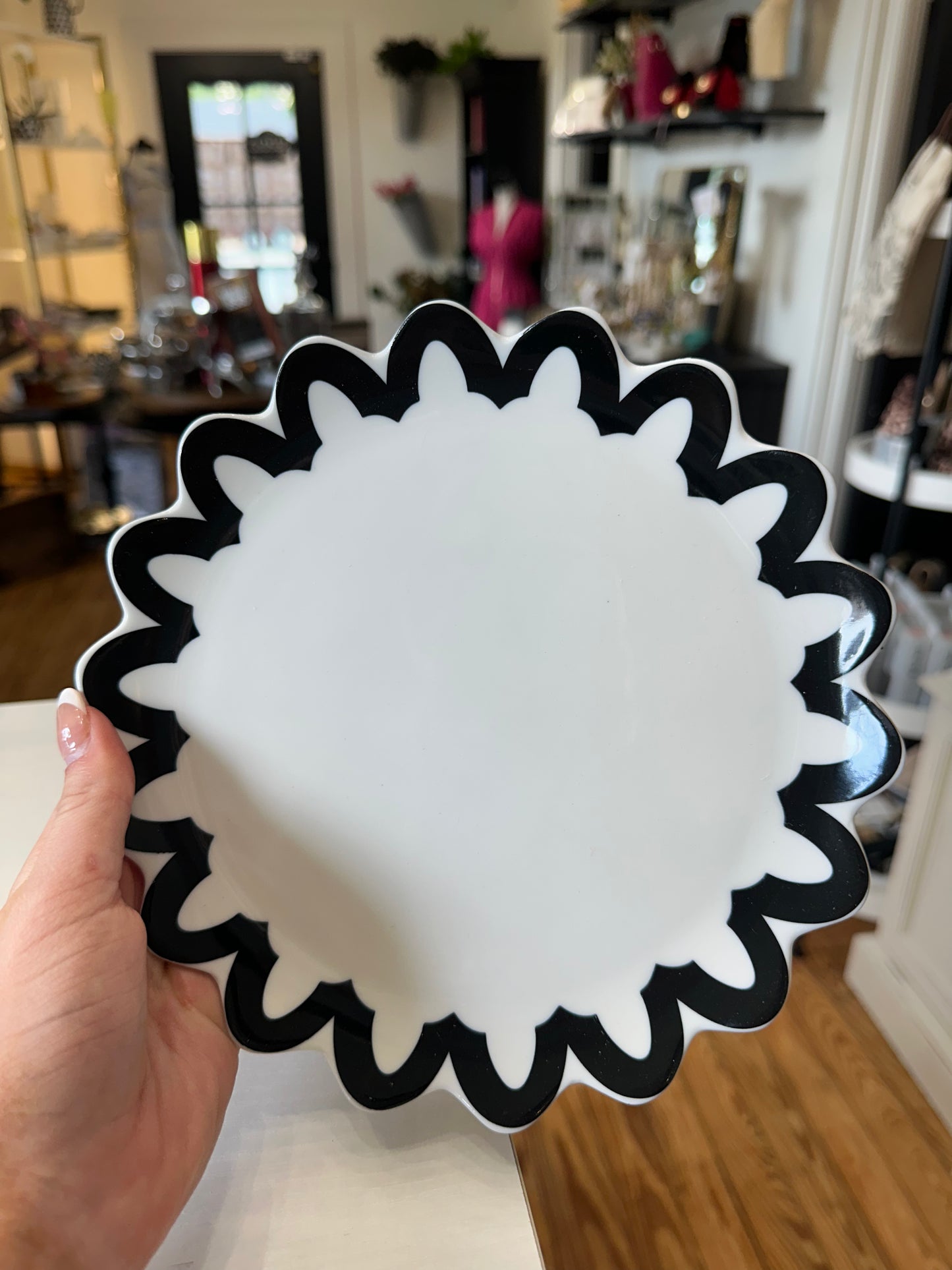 Coton Colors Black Arabesque Trim Scallop Salad Plate