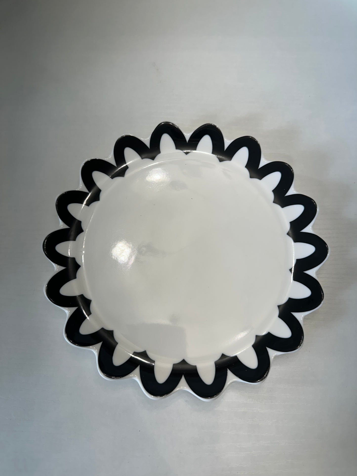Coton Colors Black Arabesque Trim Scallop Salad Plate