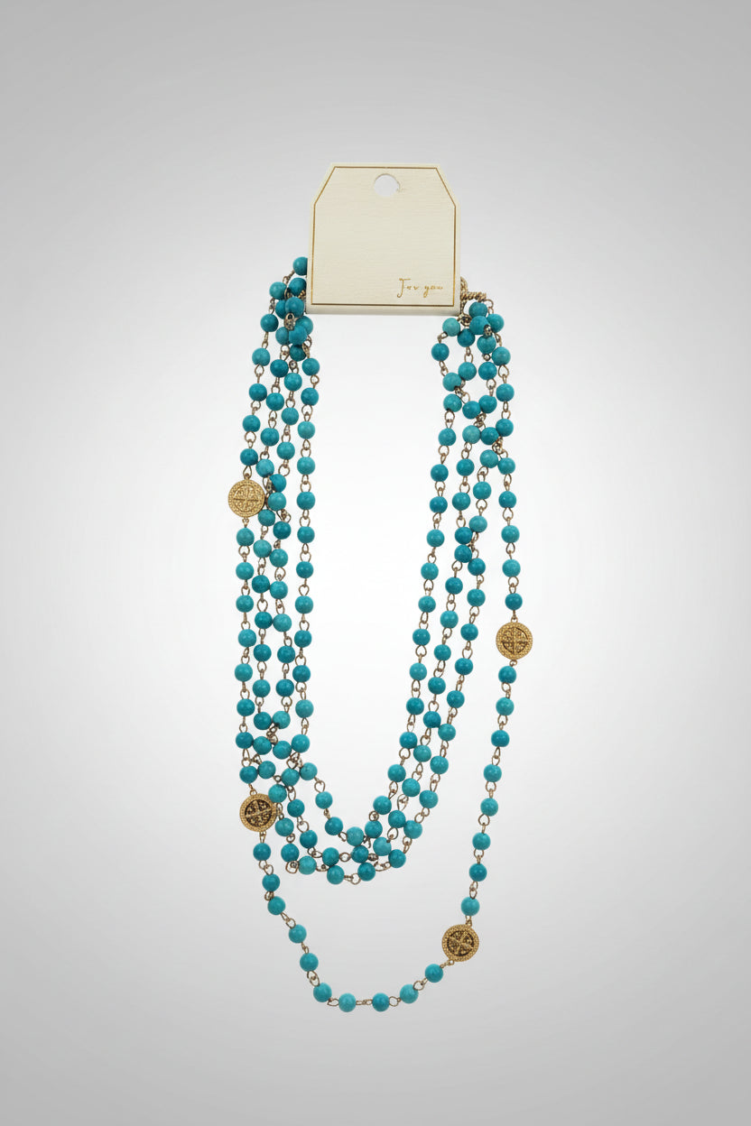 4 Layer Stone & Textured Disk Necklace