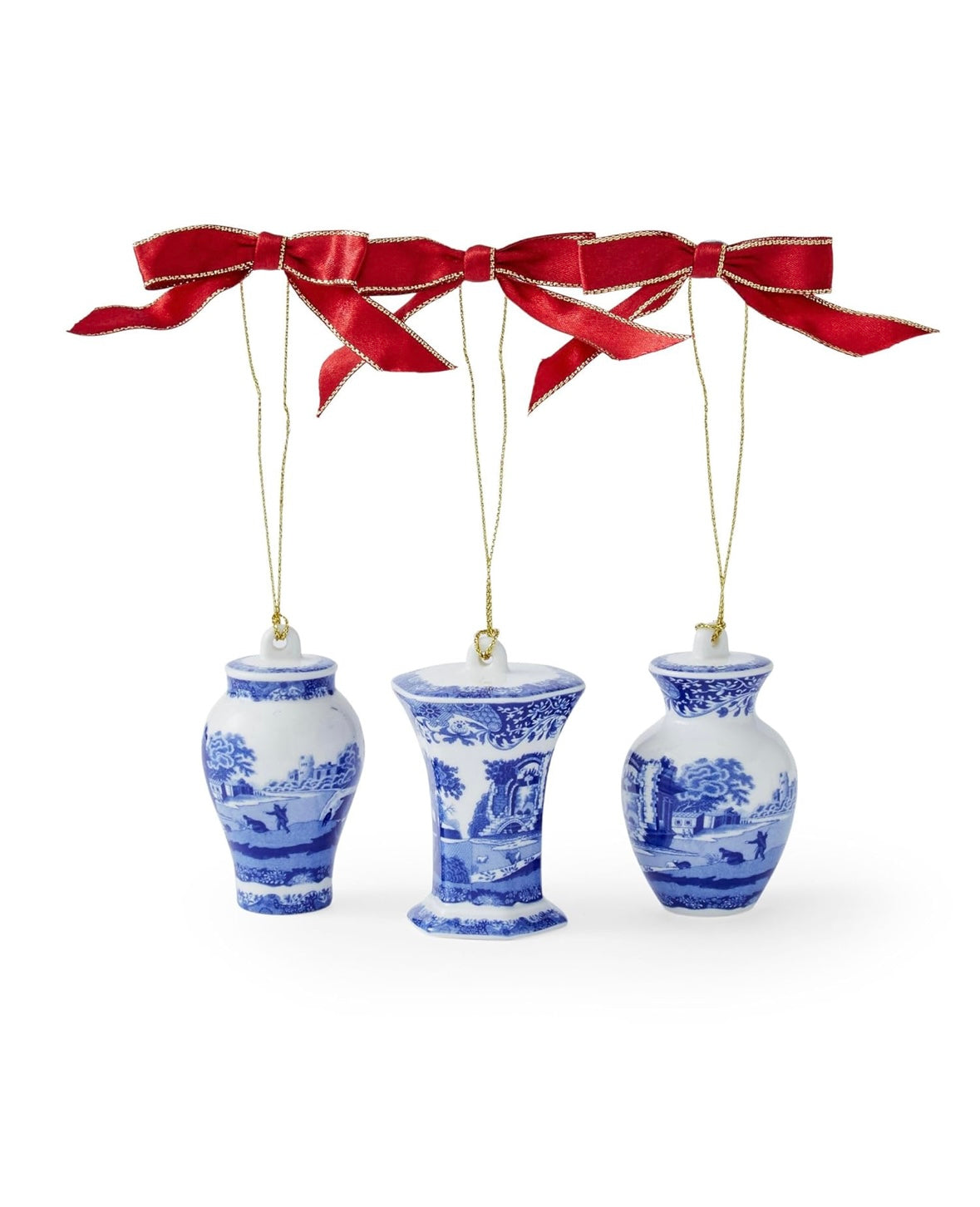 Blue Italian Christmas Set of 3 Mini Urn Ornaments (2.8")