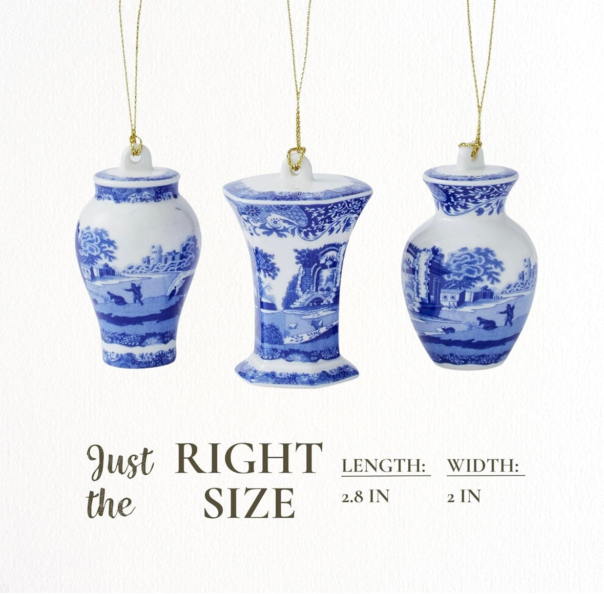 Blue Italian Christmas Set of 3 Mini Urn Ornaments (2.8")
