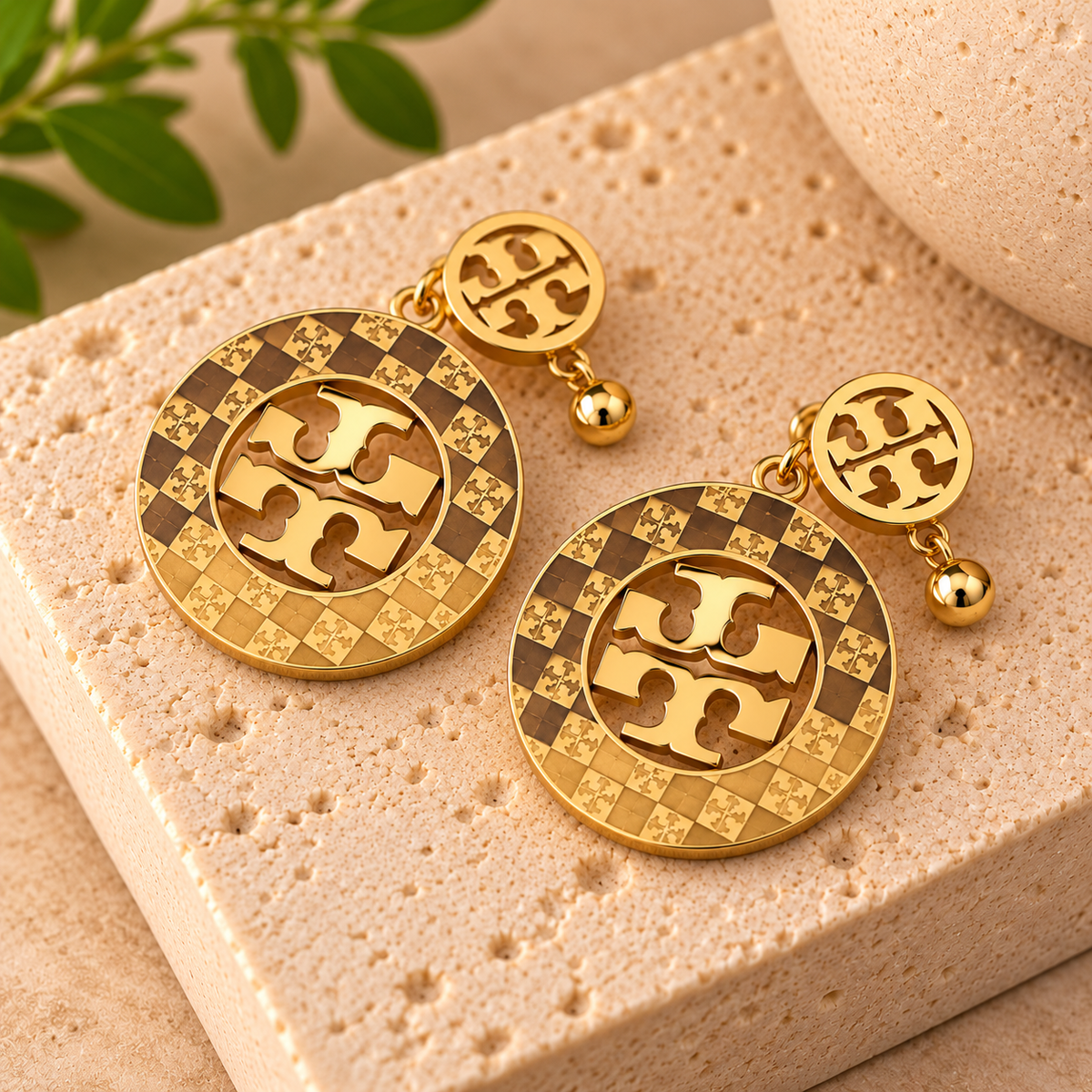 Gold Designer-Inspired Medallion Earrings