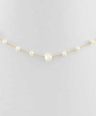 Pearl Bead Station Necklace