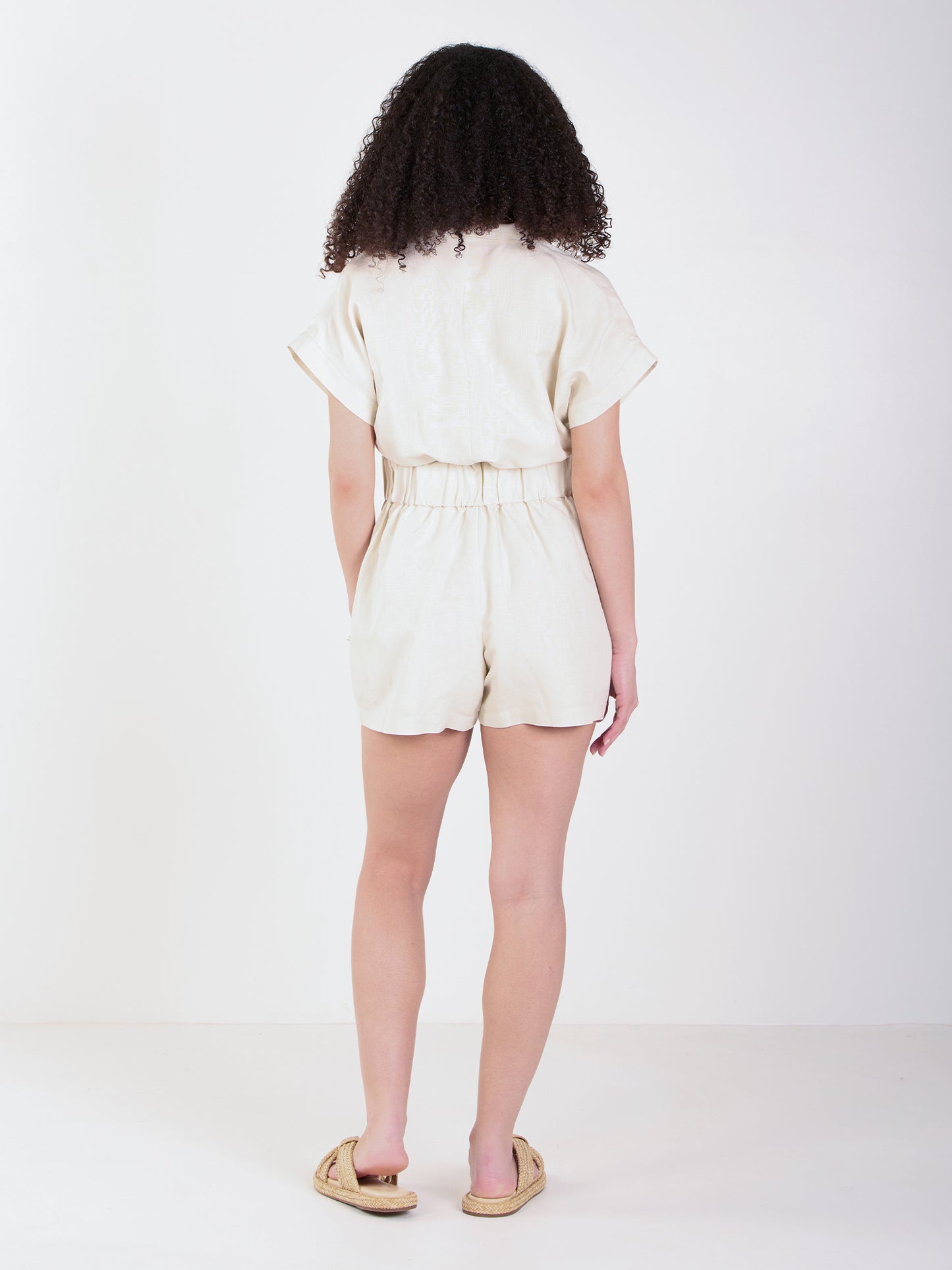 Emily McCarthy-linen Poppy Romper in Birch