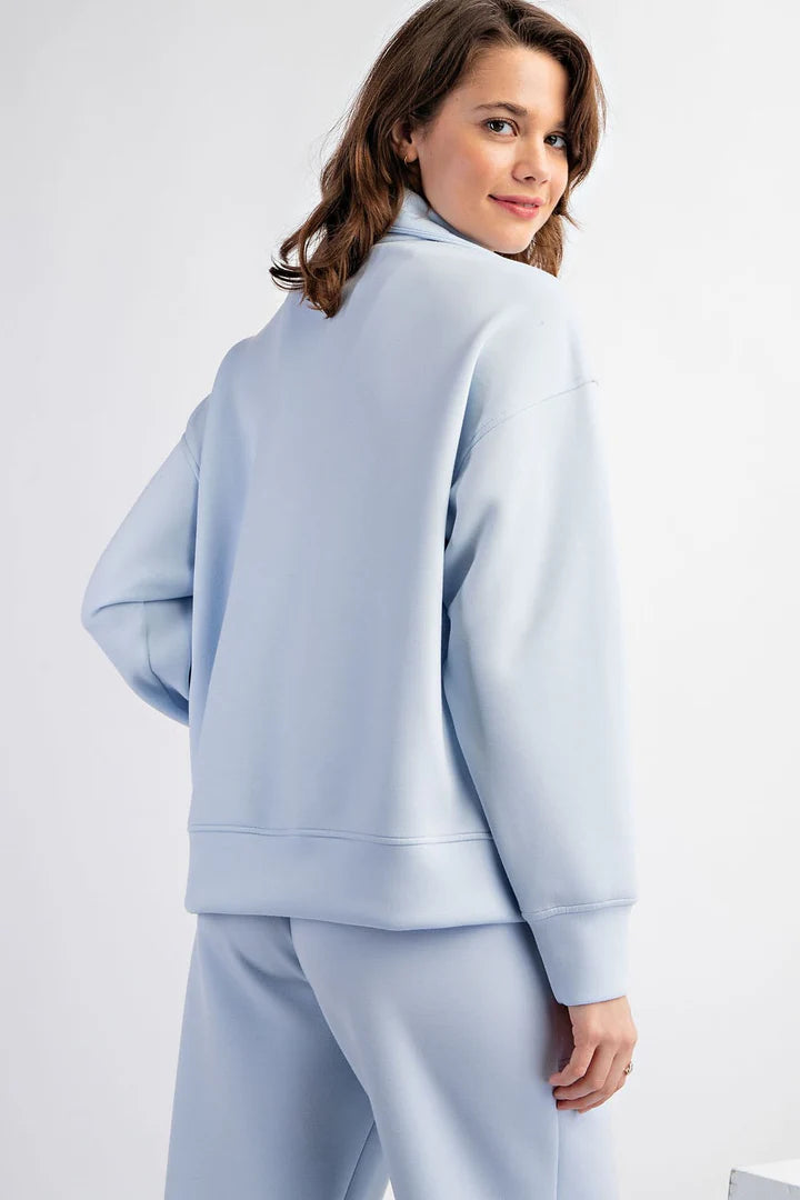 Plus Size Modal Poly Span Scuba Quarter Zip Hoodie and Straight Pant Set - Frost