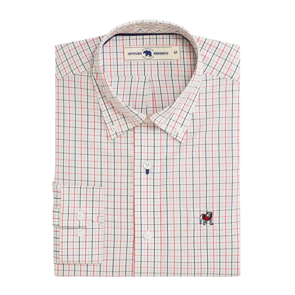 Onward Reserve UGA Standing Bulldog Tattersall Classic fit Qaud woven button down