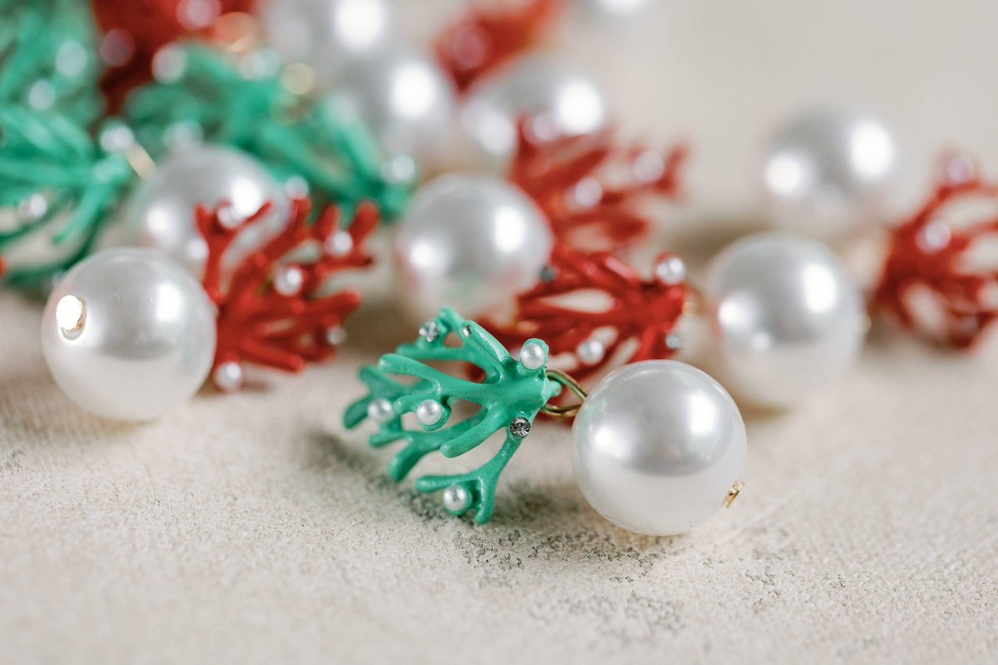 Pearl and Turquoise Coral Mini Statement Earrings