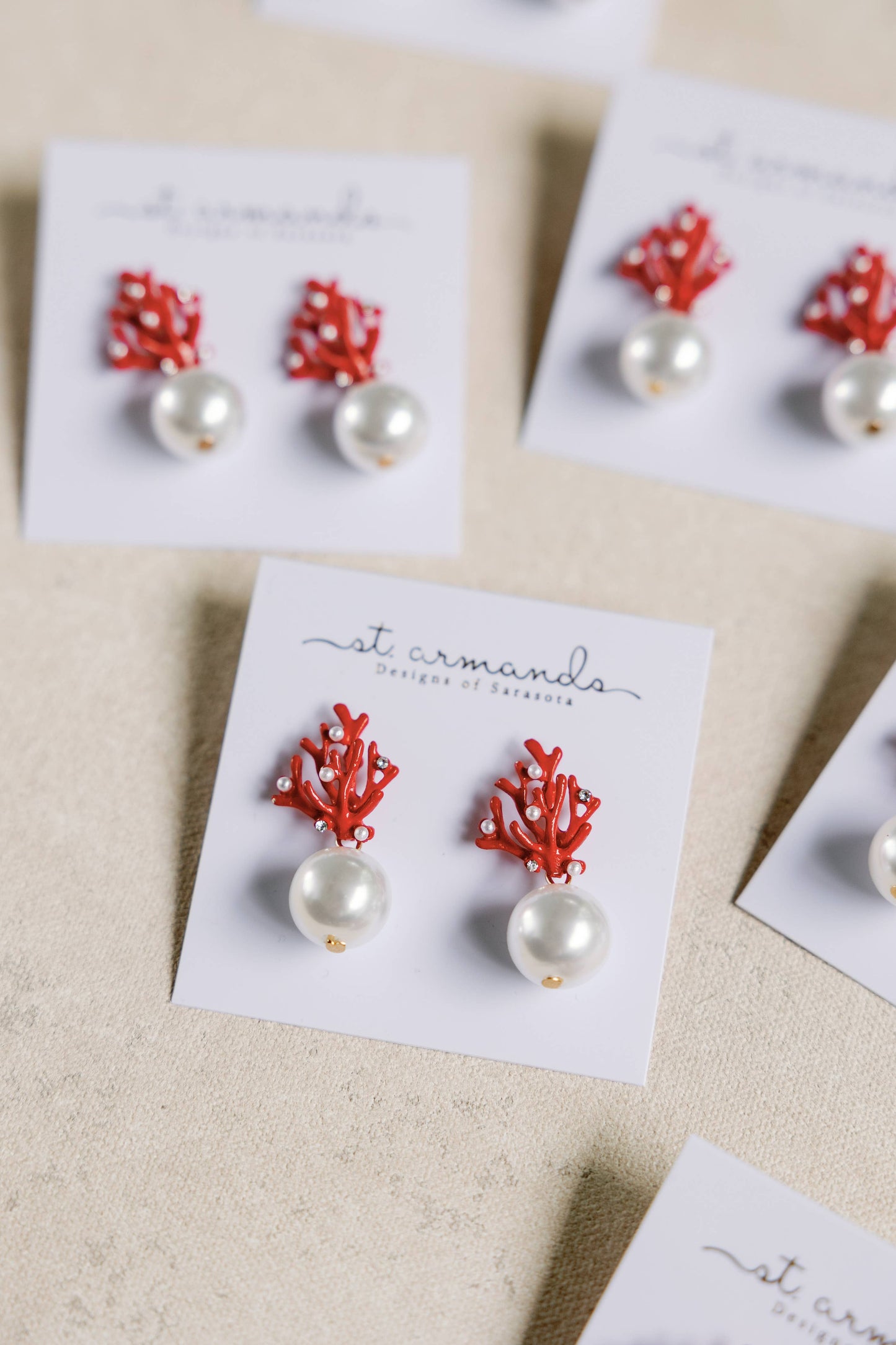 Pearl and Red Coral Mini Statement Earrings