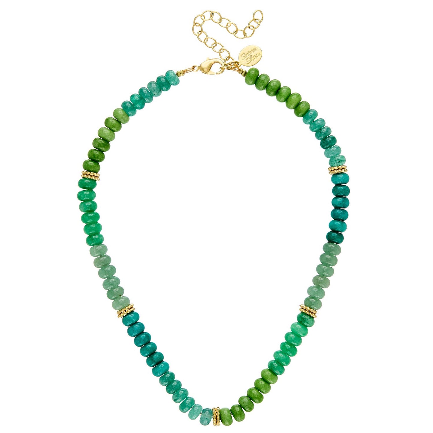 Susan Shaw Green Jade and Gold Bead Necklace
