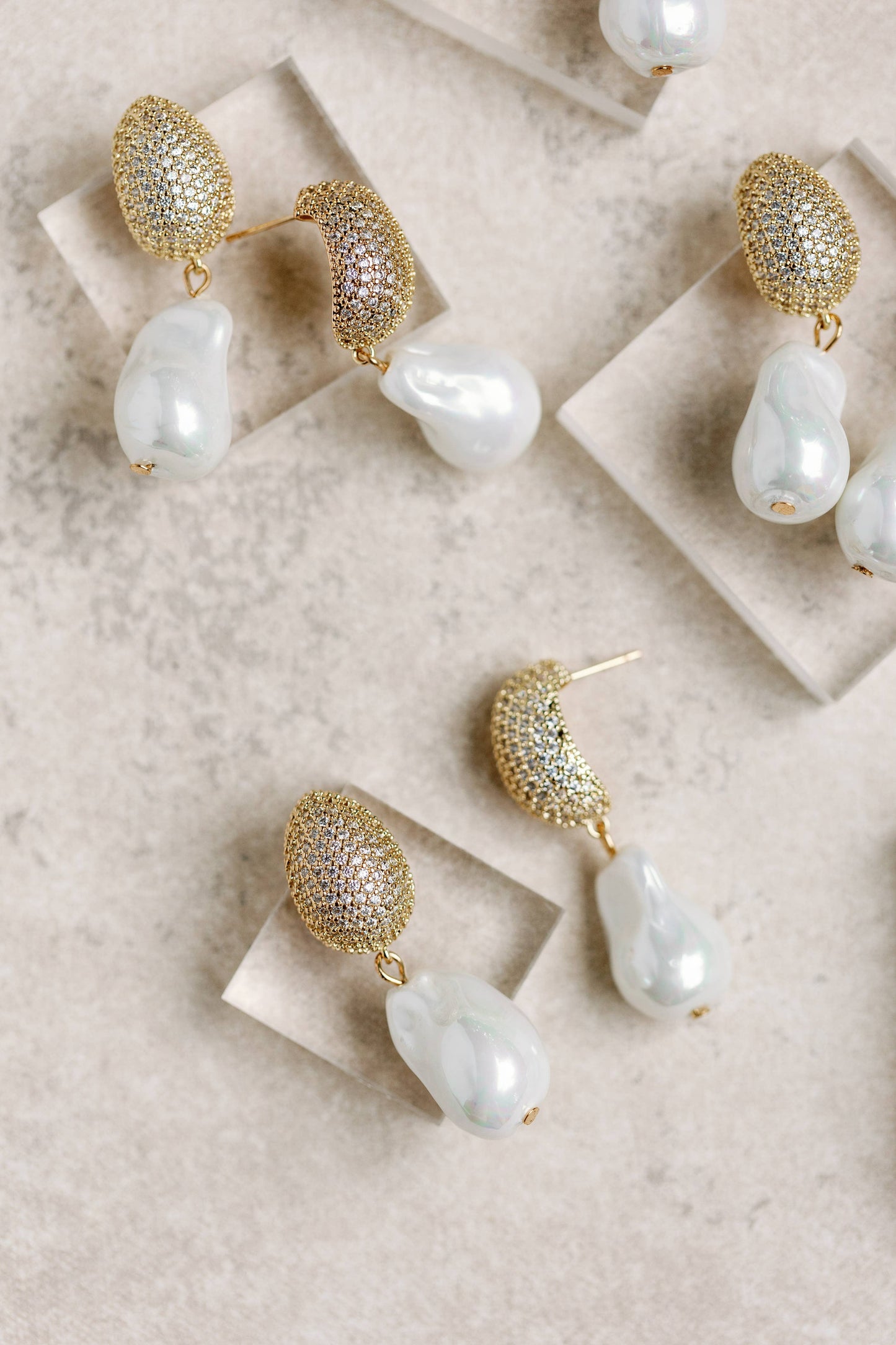Sparkling Vintage Chunky Gold & Pearl Drop Holiday Earrings