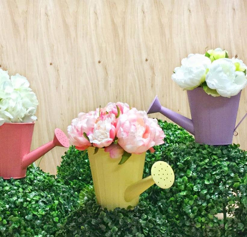 5.4"H Assorted Tin Watering Can Pot Covers - Pastel