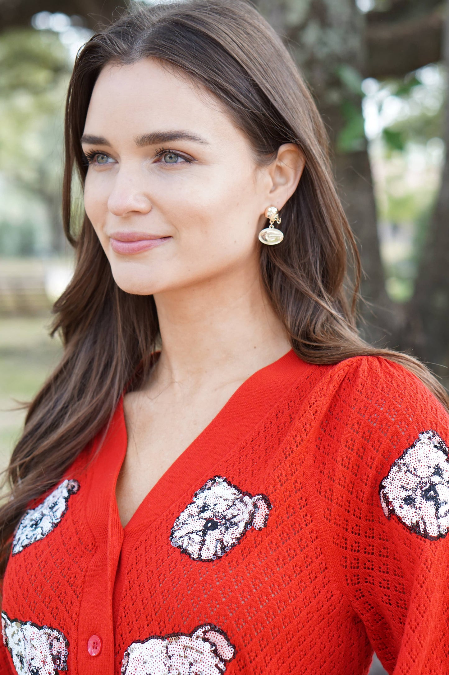 Georgia Bulldogs Logo Helmet Earrings in Shiny Gold