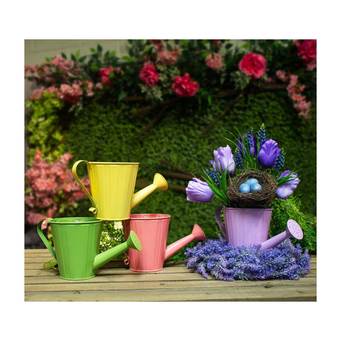 5.4"H Assorted Tin Watering Can Pot Covers - Pastel