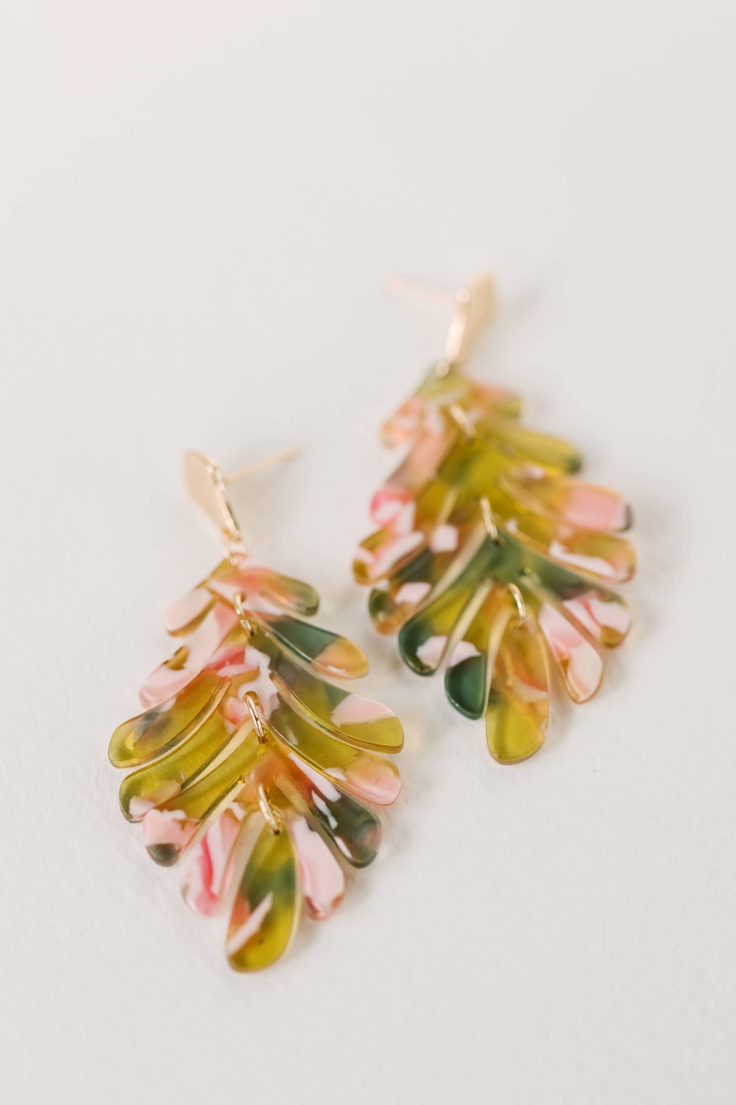 Pink and Green Camo Petite Palm Statement Drop Earrings