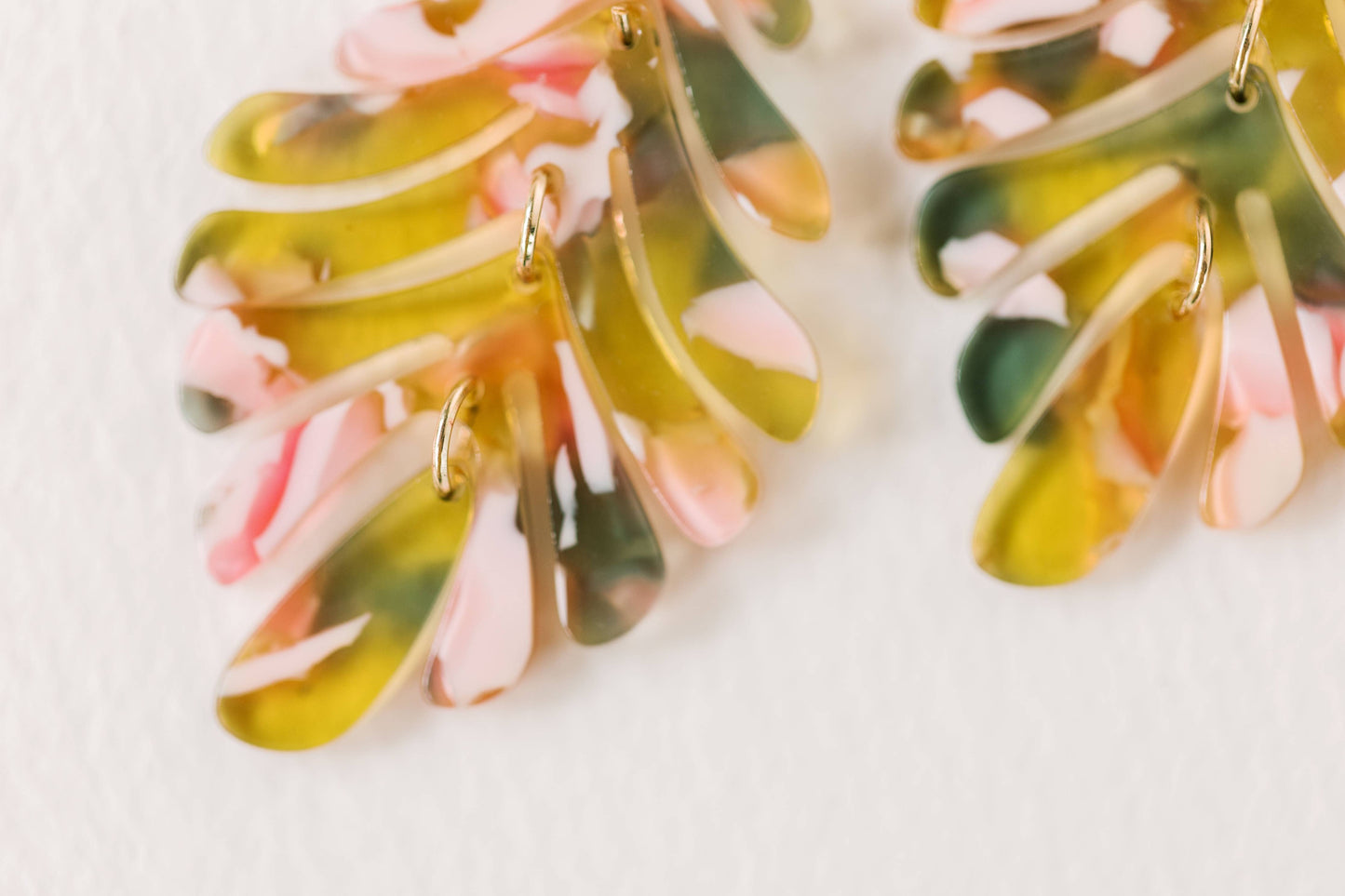 Pink and Green Camo Petite Palm Statement Drop Earrings