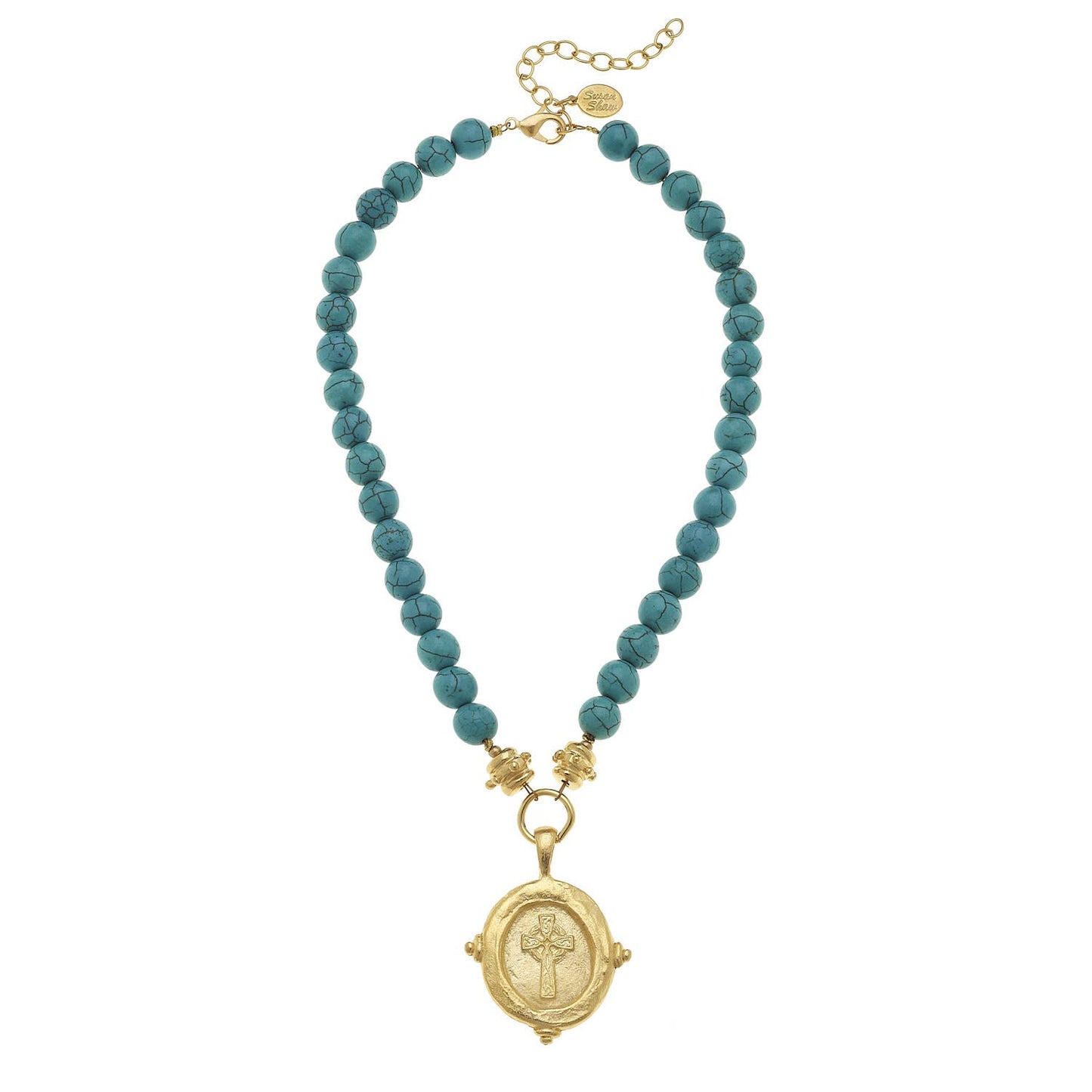 Genuine Turquoise with Italian Cross Intaglio Necklace