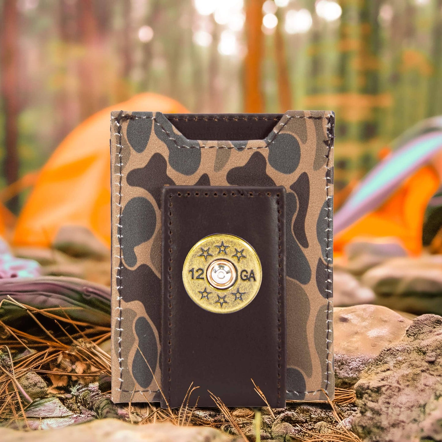 Shotshell Magnetic Old School Camo Leather Wallet.