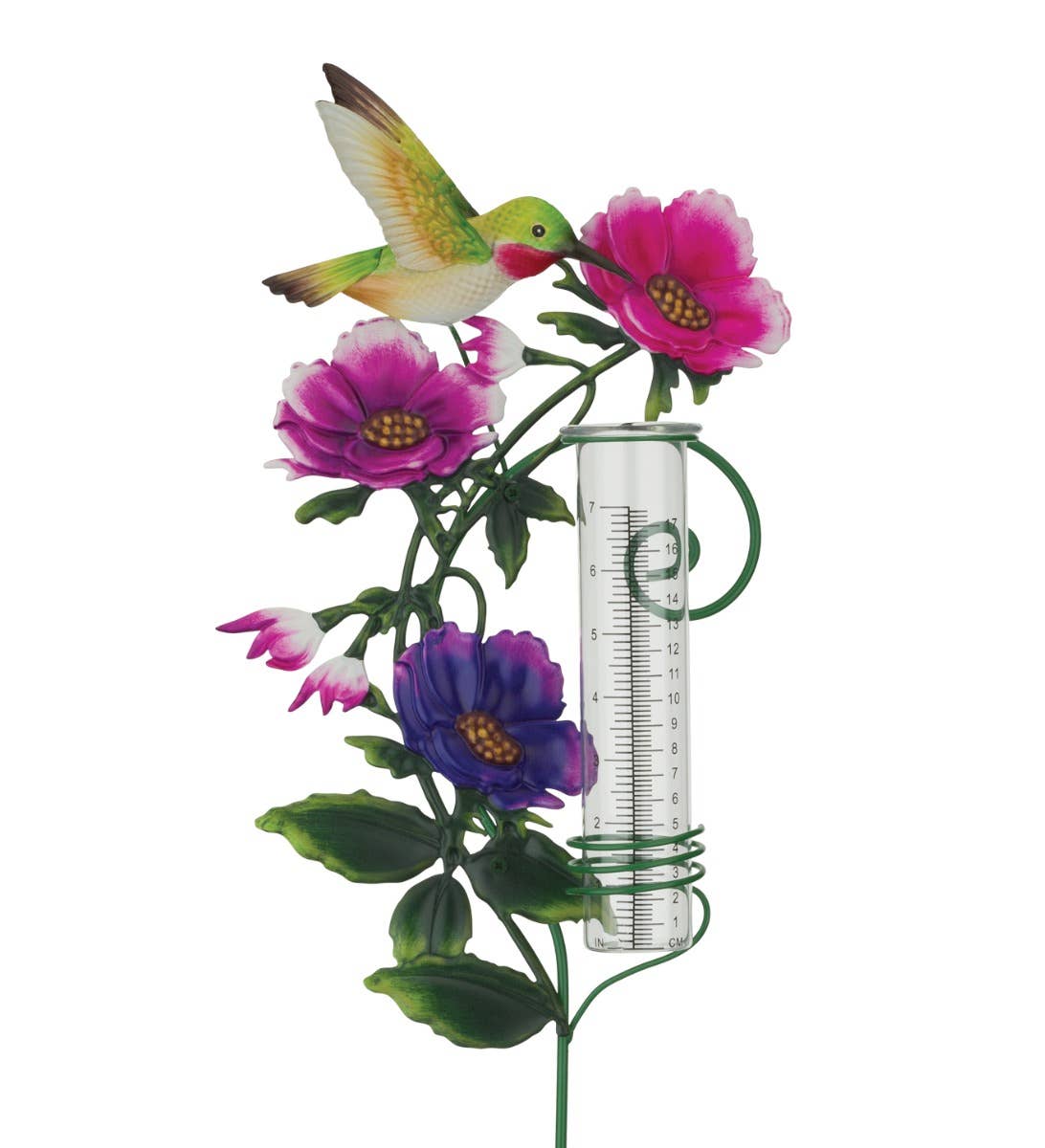 Flower Rain Gauge Stake - Hummingbird