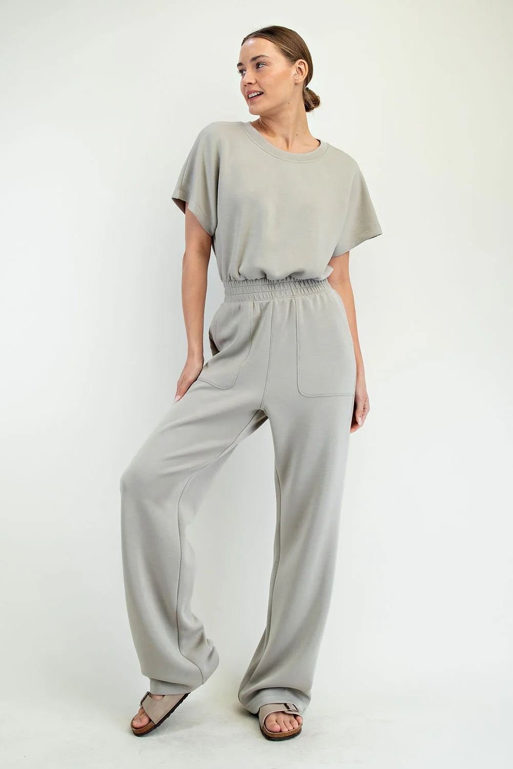 Modal Poly Span Short Sleeve Jumpsuit - Sage Green