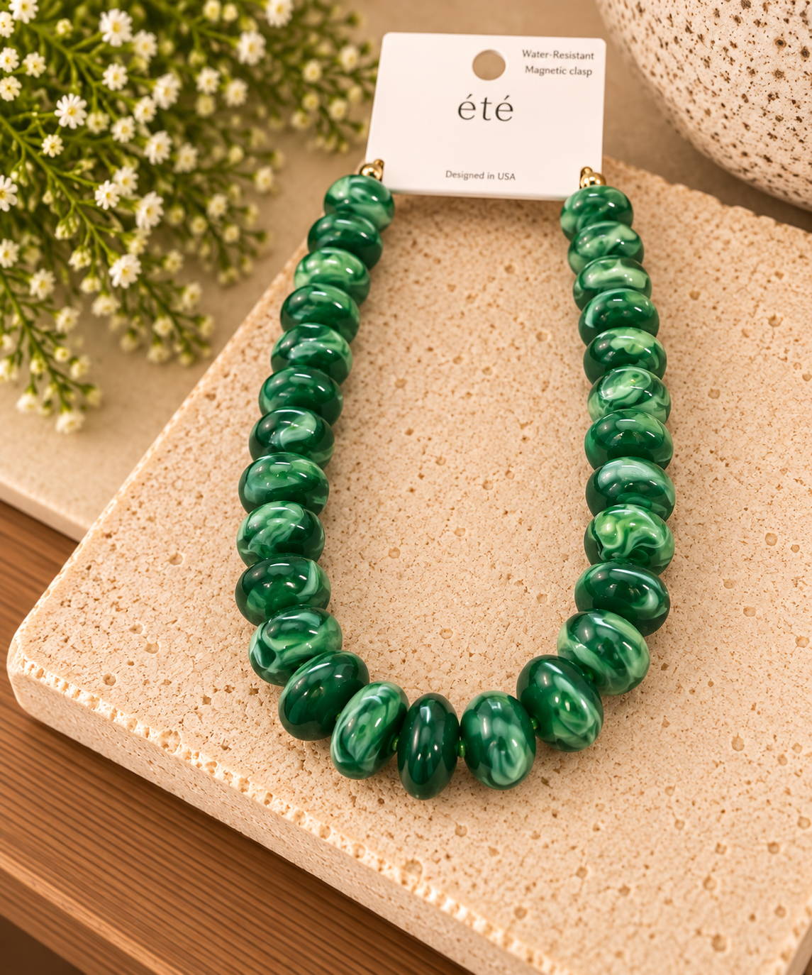 Evergreen Elegance Marbled Bead Necklace