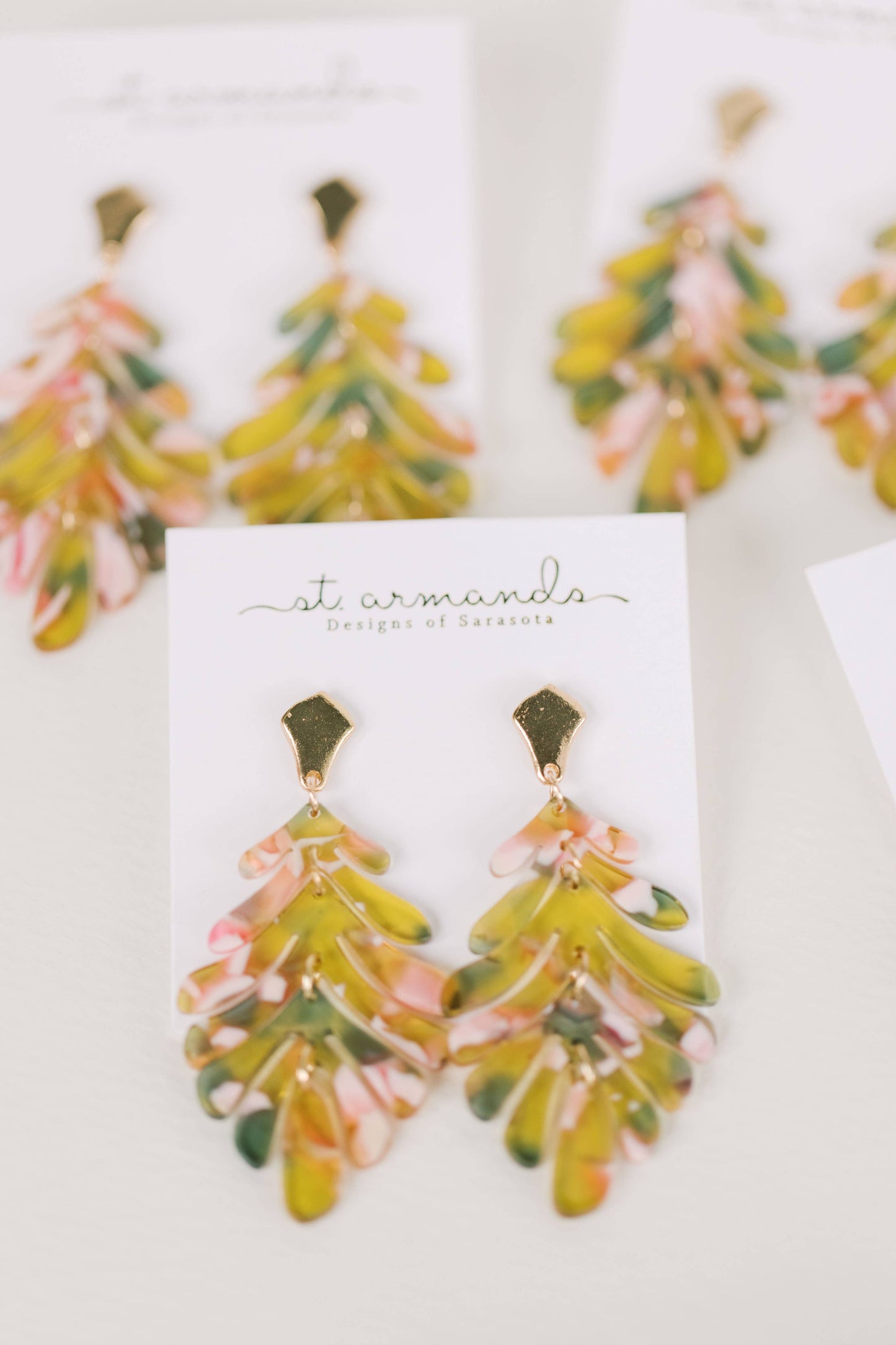 Pink and Green Camo Petite Palm Statement Drop Earrings