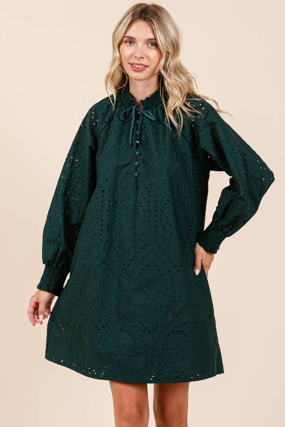 Evergreen Eyelet Mini Dress