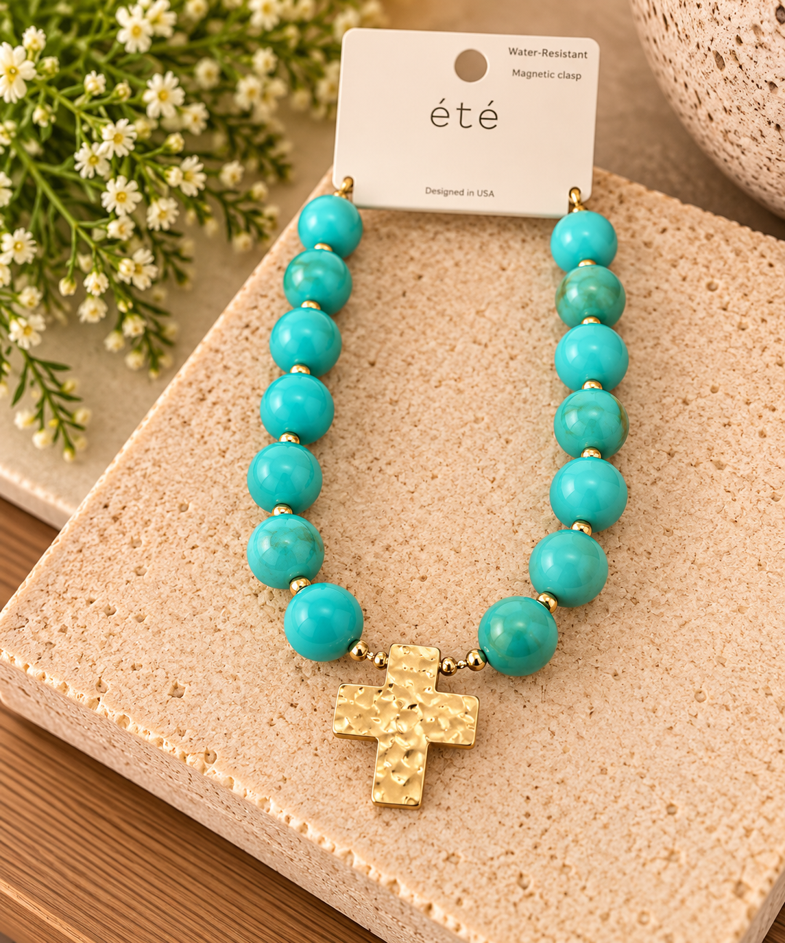 Turquoise Grace Gold Cross Necklace