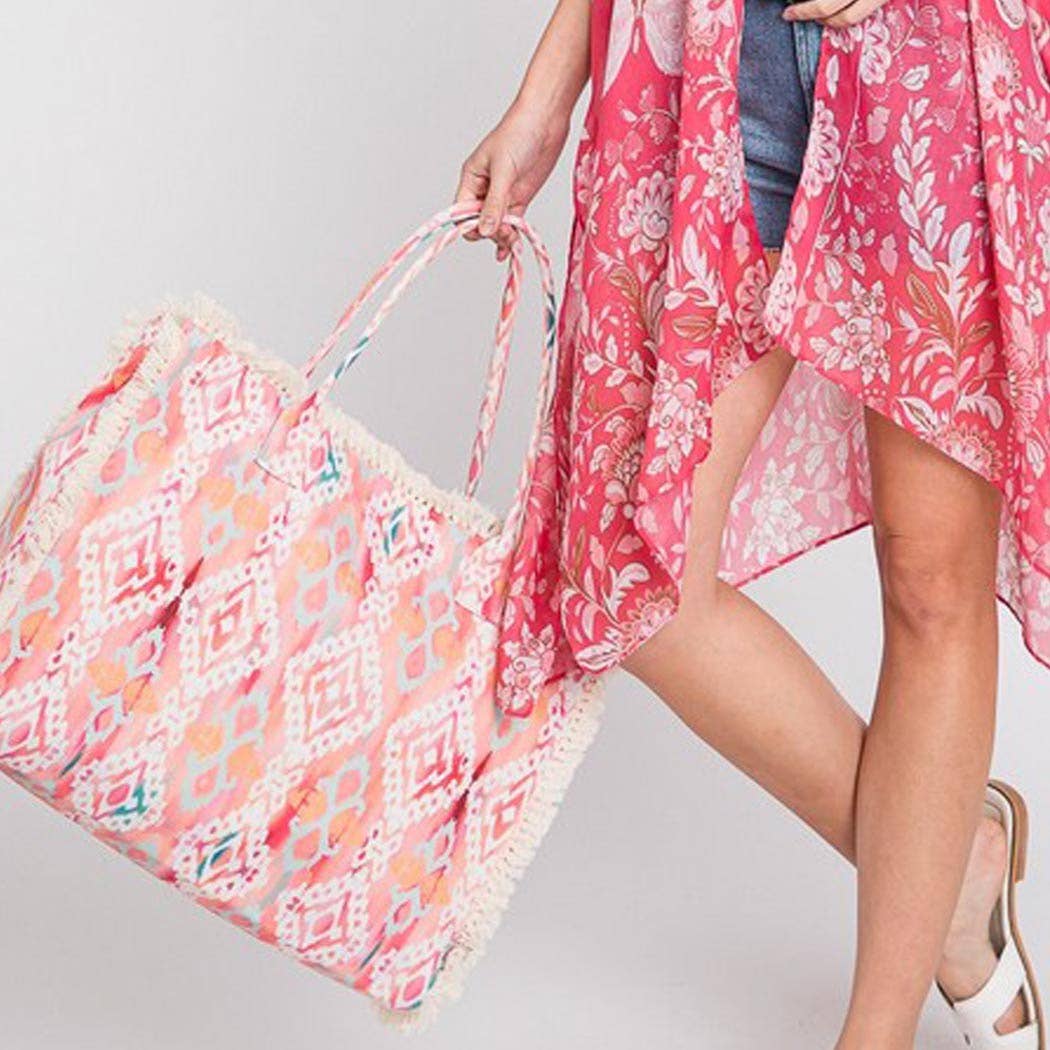 BOHO PATTERN FRINGE BAG: Blue