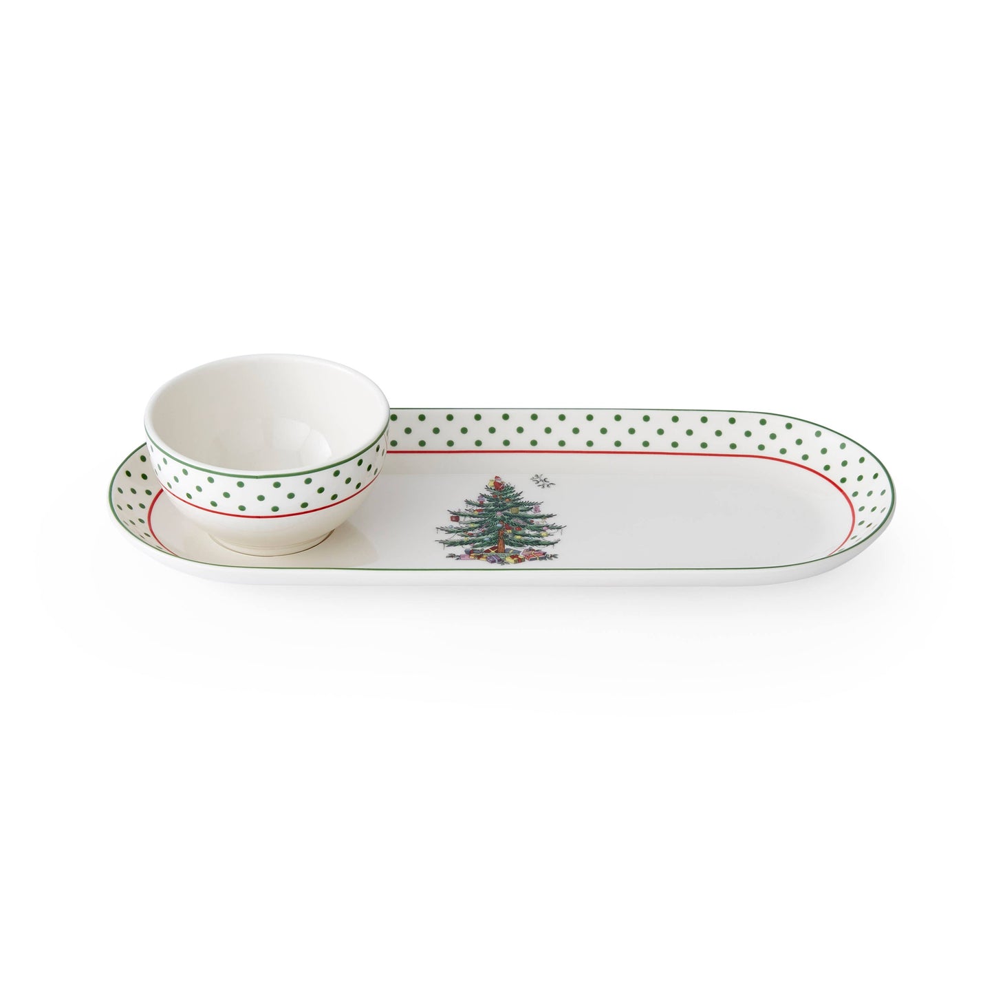 Spode Christmas Tree Polka Dot  Oval Chip n Dip