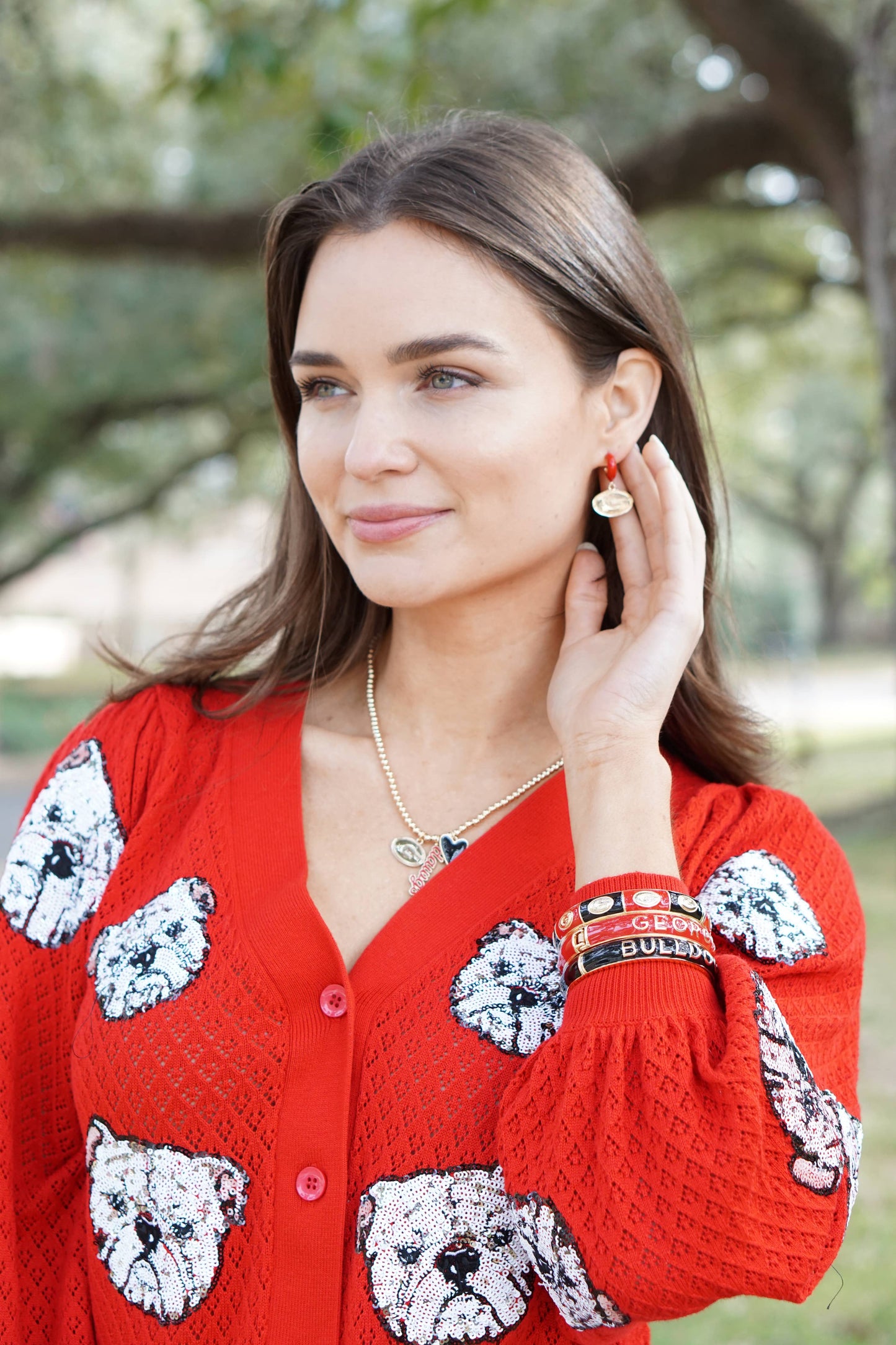 Georgia Bulldogs Logo Huggie Hoop Earrings in Red/Shiny Gold