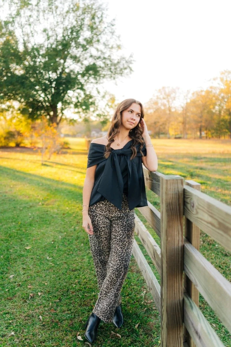 Leopard Cropped Flare Jean with Distressed Hem