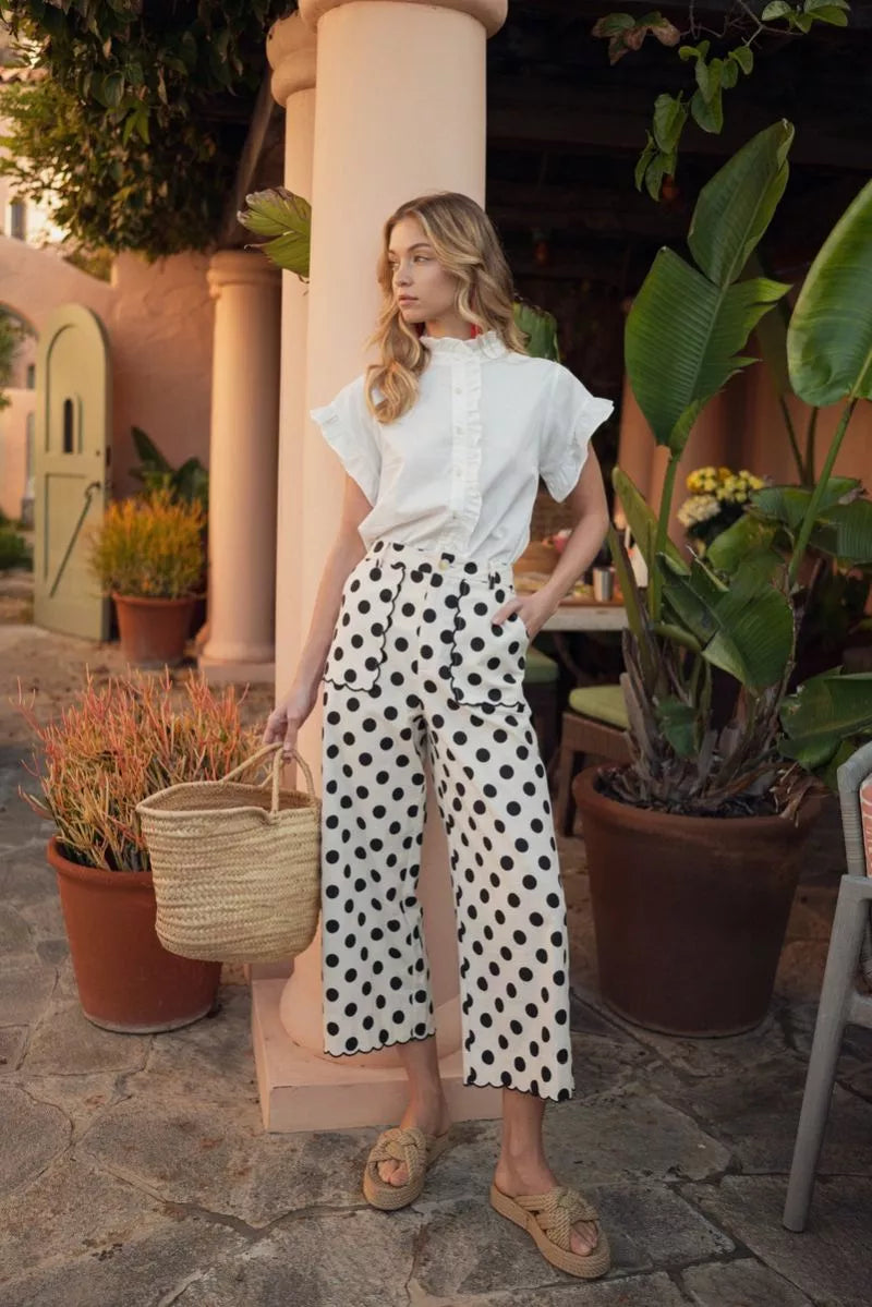 Polka Dot Scallop Wide Leg Pants