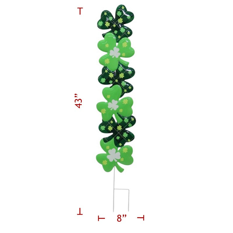 43" Metal St. Patrick’s Day Shamrock Lawn Art – Stacked Green Shamrock Garden Décor