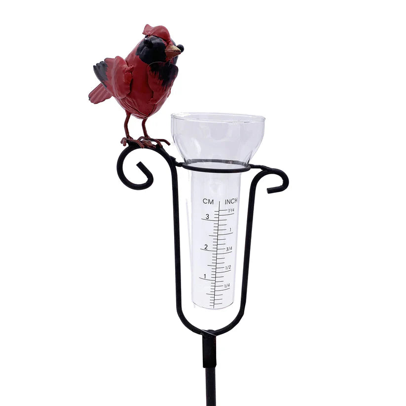 Esschert Cardinal Rain Gauge Garden Stake – Metal & Glass (50” H)