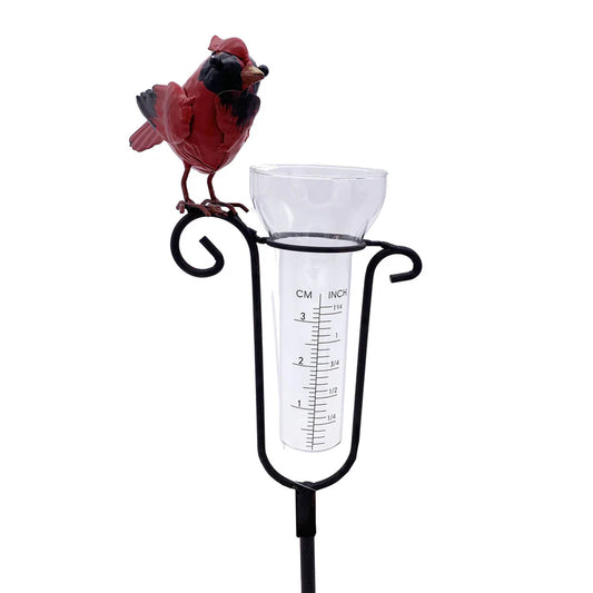 Esschert Cardinal Rain Gauge Garden Stake – Metal & Glass (50” H)
