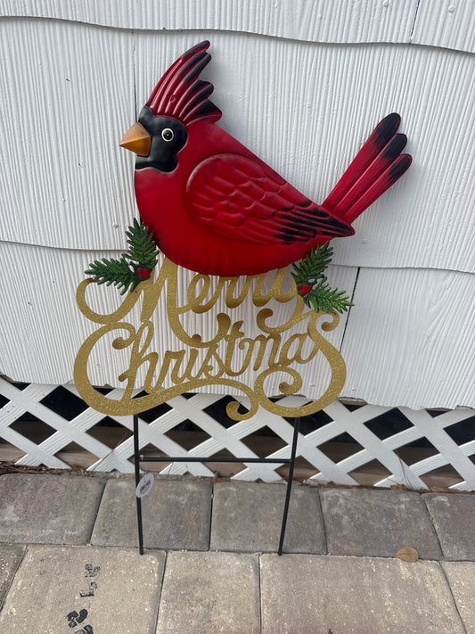 Metal Merry Christmas Cardinal