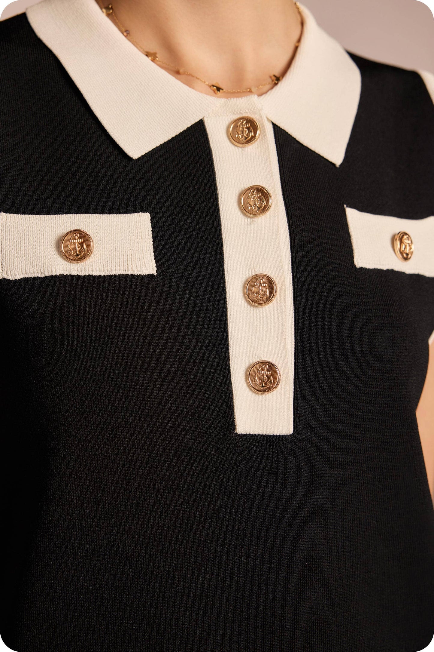 Collared Color Block Knit Polo Mini Dress