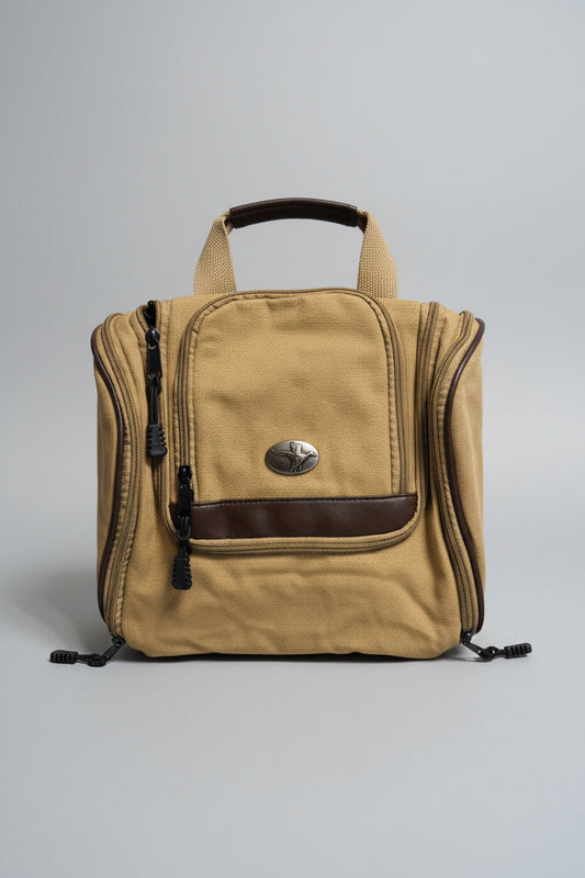 Zep-Pro Khaki Canvas Hanging Toiletry Kit Gunmetal Concho- Mallard