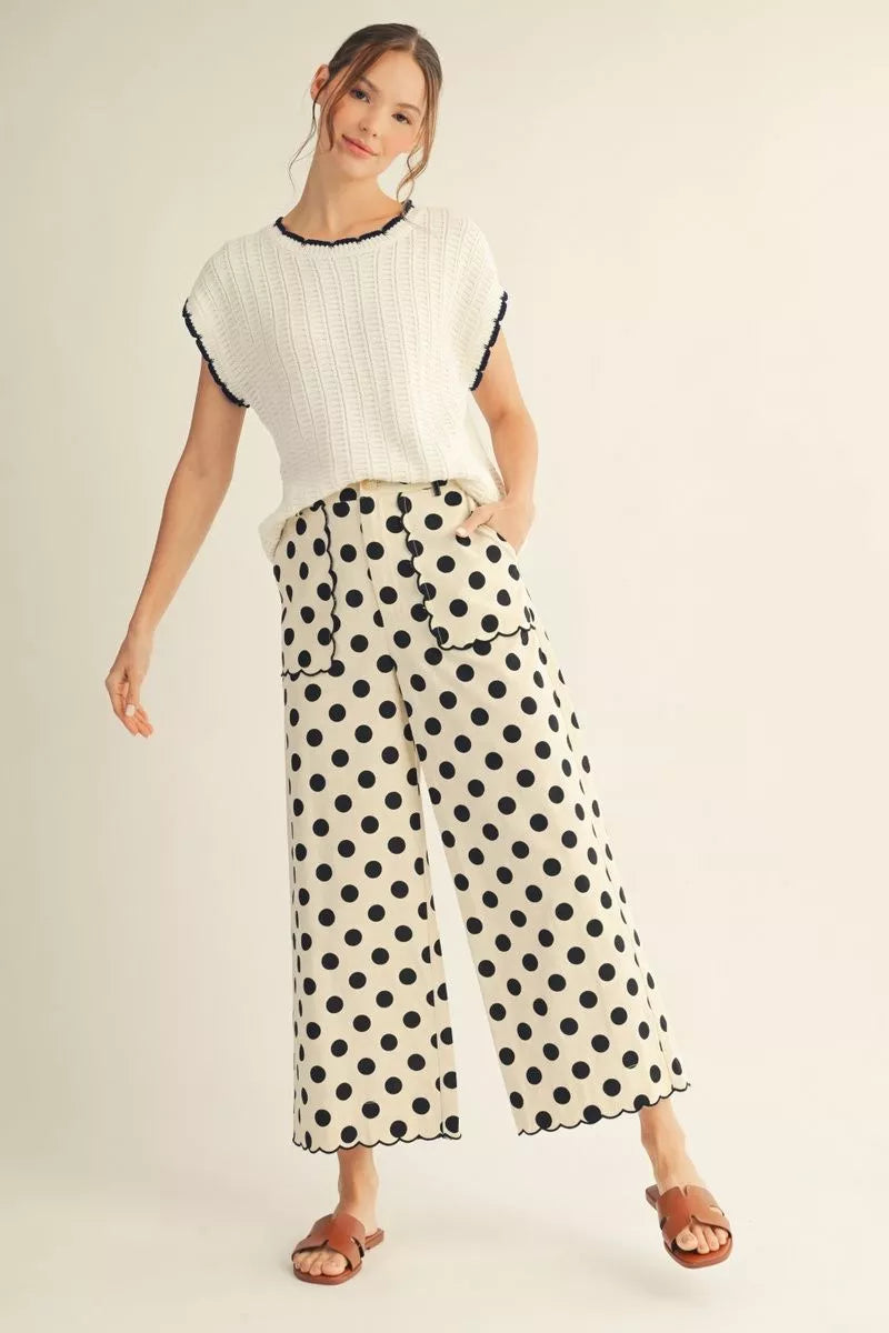 Polka Dot Scallop Wide Leg Pants