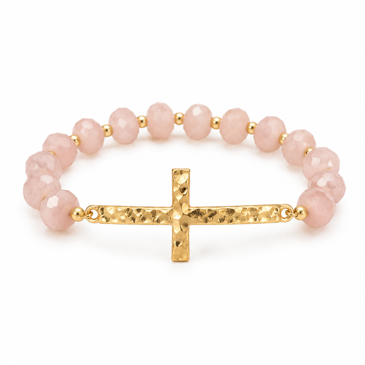 Hammered Cross and Bead bracelet light pink