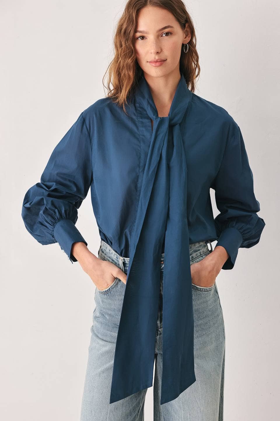 Harbor Blue Bow Tie Blouse