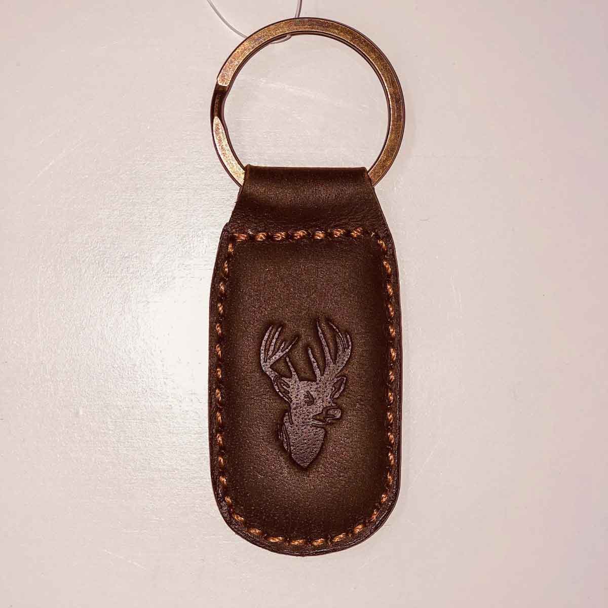 Deer Leather Embossed Keychain (Dark Brown)