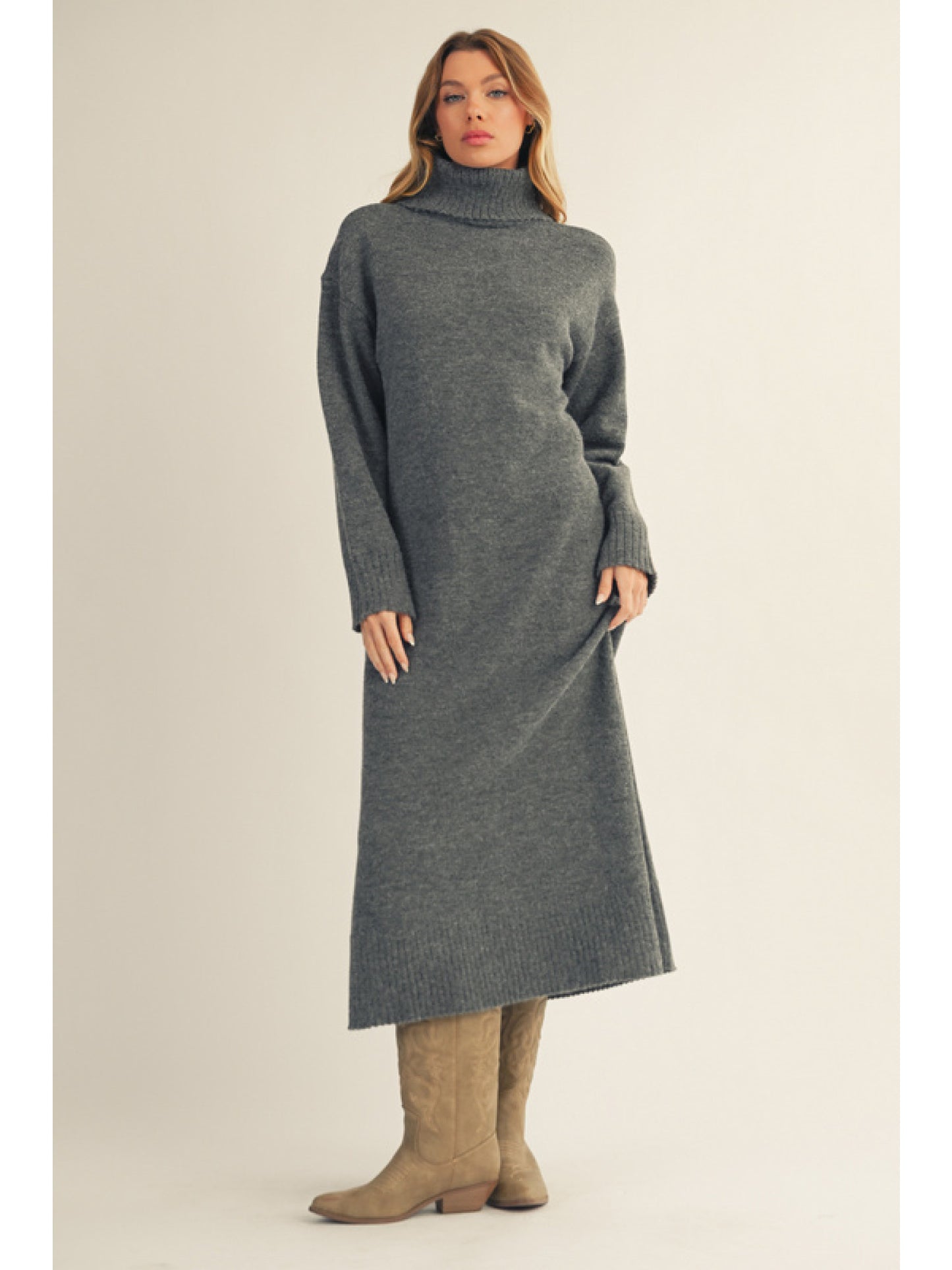 Long Sleeved Sweater Dress- Charcoal