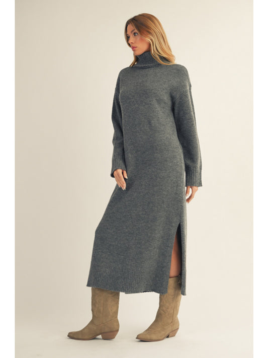 Long Sleeved Sweater Dress- Charcoal